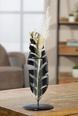 Produktbild von Gilde Vase, Blatt, Jakarta, Metall, schwarz, VE 12, D. 9 cm Höhe: 22.00 cm Durchmesser: 9.00 cm 59387
