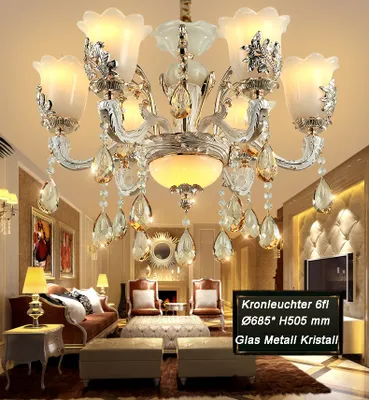Immagine prodotto di Lampadario SS107-6 fiamma Ø 68,5 cm, H 50,5 cm Design di lusso cristallo, giada, metallo presa E14