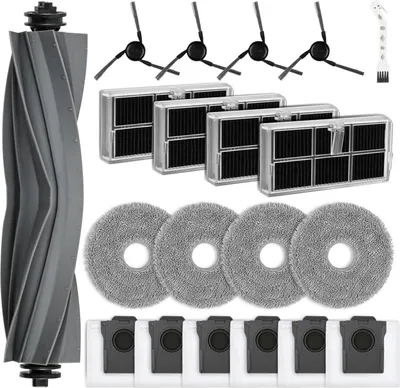 Produktbild von 20 Stück Zubehörset für Dreame X40 Ultra Complete / X40 Master / L40 Ultra Staubsauger Ersatzteile,1 Hauptbürste 6 Staubbeutel 4 Wischpads 4 Aktivkohlefilter 4 Seitenbürste 1 Reinigungszubehör | Für Roboter Staubsauger Ersatz