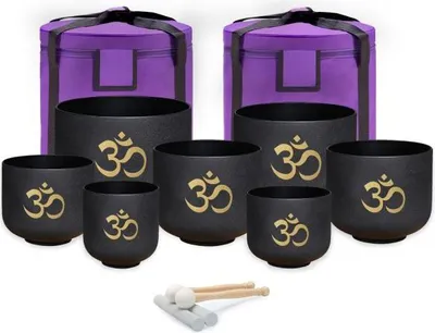 Produktbild von keepdrum Klangschalen-Set OM Set Schwarz 6-12 Zoll mit Zubehör