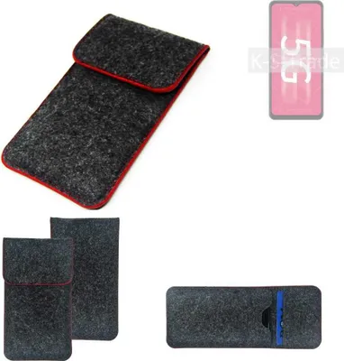 Produktbild von K-S-Trade Handy Schutz Hülle kompatibel mit ZTE Blade 20 5G Schutzhülle Handyhülle Filztasche Pouch Tasche Case Sleeve Filzhülle dunkelgrau roter