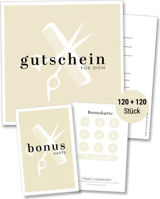 Produktbild von Frank Paperman® | 120 + 120x Gutscheine & Bonuskarten für Kunden Friseur & Barbershops | Geschenkgutschein + Bonus Treuekarten zum Abstempeln