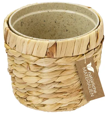 HMF 37280-14CM Nachhaltiger Blumentopf rund geflochten aus nachwachsenden Rohstoffen 14 cm Durchmesser