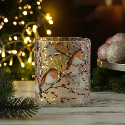 Produktbild von Teelichthalter ROTKEHLCHEN - Windlicht - Bruchglasoptik - Glas- H: 13cm - D: 11,5cm