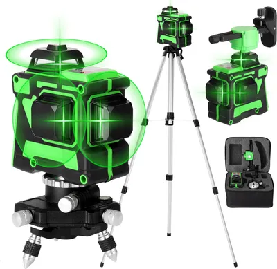 Produktbild von Multifunktionales 3D-Laser-Nivelliergerät mit 12 Linien, Selbstnivellierungsfunktion, omnidirektional, für Boden und Wand, vertikale, horizontale und schräge Linien, mit 1,2 m höhenverstellbarer Verlängerungsstange aus Aluminium, Stativ