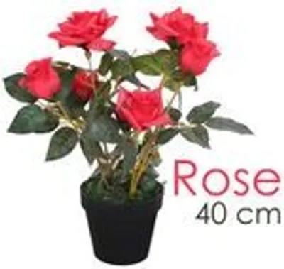 Produktbild von Rose Rosenstock Rosenbusch Kunstpflanze Künstliche Pflanze mit Blüten Rot 40 cm Kunstblume Innendekoration Kunst Pflanze wie echt im Topf Decovego