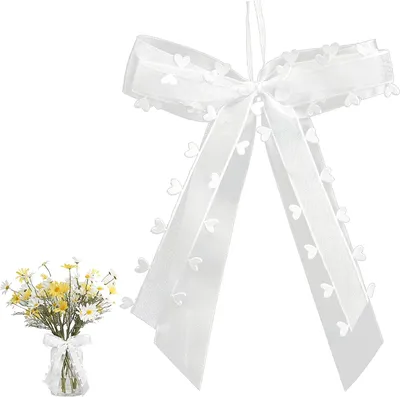 Produktbild von 100 Autoschleifen für Hochzeit mit Herzen - Handgemacht - Tüll- und Satinband - Einfaches Binden am Auto