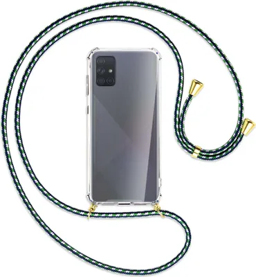 Produktbild von Handykette Backcover-Schutzhülle mit Band (Metall goldfarben) für Samsung Galaxy A71 (A715) - grün/blau/weiß