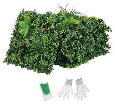Obrázek produktu pro Umělé živé ploty – sada 6 panelů 50×50 cm – odolné proti UV záření – kovový rám – zástěna pro venkovní použití – k sestavení – zelené