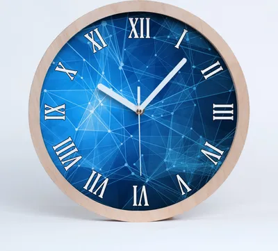 Produktbild von Holzuhr 25fi cm wanduhr - weiße Spitzen - blaue Linien
