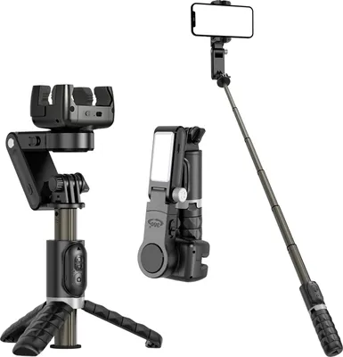 Produktbild von Andoer Q18 360¡ã drehbarer Multifunktions-Gimbal-Stabilisator, Fernbedienungsstabilisator mit 27,5-Zoll-Verlaengerungsstange, integriertes Schoenheitsfuelllicht, Aluminiumlegierung, Gesicht, intelligentes Tracking, automatische Balance fuer Vlog