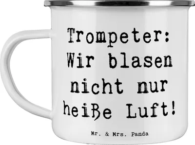Produktbild von Mr. & Mrs. Panda Emaille Becher Spruch Trompete Kunst - Weiß - Geschenk, Musik, Pott, Instrument, Campingbecher, Musiker, Teetasse, leidenschaftlich, Campingtasse, jazzig
