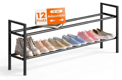 Produktbild von Schuhregal erweiterbar 2 Ebenen Schwarz Metall 45-112 cm
