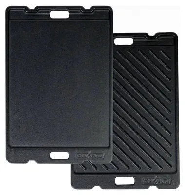 Produktbild von Gusseisenplatte für Campinggrill, 32,8 x 22,8 cm - Gusseisen Grillplatte mit Griffen, beidseitig verwendbar