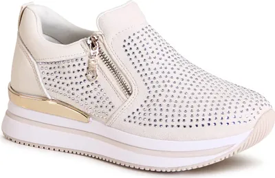 Produktbild von topschuhe24 2662 Damen Plateau Halbschuhe Keil Sneaker Glitzer, Farbe:Beige, Größe:38 EU