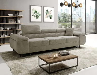 Produktbild von Easy4You Schlafsofa Norberg - 279 cm - Kord Beige - 3 Sitzer Sofa - Werstellbare Kopfstützen - Couch mit Schlaffunktion - Stoff: Kord Poso 02