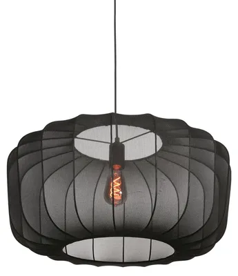 Produktbild von Anne Light & Home - Japandi Japandi Pendelleuchte I Pendellampe I Hängelampe I Pendellampe I Pendelleuchte I Lampe I Leuchte Schwarz mit Stoffschirm 60cm - Sable I Wohnzimmer I Schlafzimmer - Leinen R