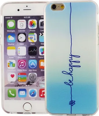 Produktbild von Handy Hülle für Apple iPhone 6 / 6s Cover Case Schutz Tasche Motiv Slim Silikon TPU Schriftzug Be Happy Blau