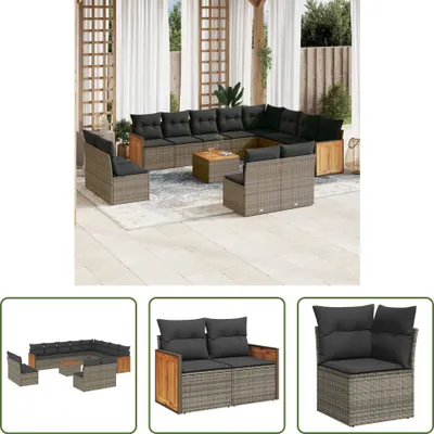 Produktbild von The Living Store 13-tlg. Garten-Sofagarnitur mit Kissen Grau Poly Rattan