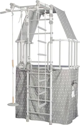 Produktbild von Indoor Sprossenwand für Zuhause Klettergerüst aus Holz mit Gymnastikringe Indigo Pastell, weiß