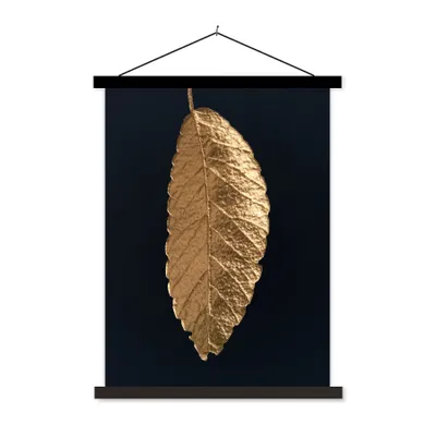 Produktbild von MuchoWow® Textilposter Blätter - Schwarz - Gold - Luxus - Natur 40x53 cm mit schwarzem Rahmen - Abbildung