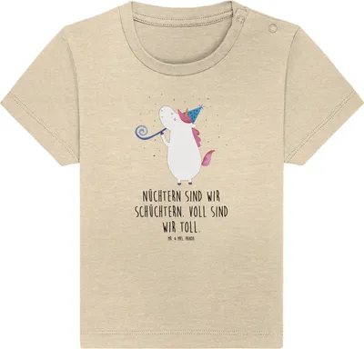Produktbild von Mr. & Mrs. Panda Babyshirt Einhorn Party 24. - 36. Monat - Natural Raw - Geschenk,  T-Shirt, Disco, Alkohol, Geburtstag, Baby, Kinder, Unicorn, Kleinkind Shirt