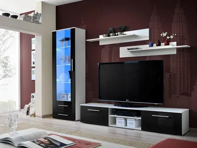 Zdjęcie produktu dla Meble do salonu Biały zestaw mebli do salonu Kredens Stojak pod telewizor Witryna Połysk Półki
