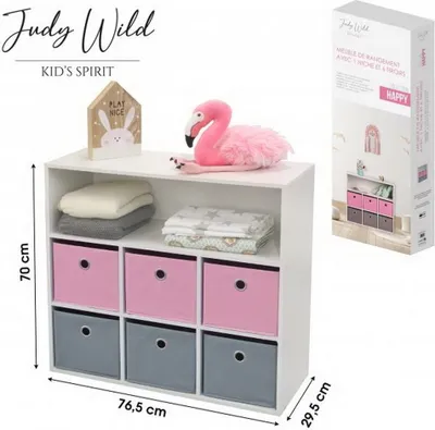 Produktbild von Judy Wild Kinder Holzregal 76 x 29,5 x H70 cm Kinderregal mit 6 Boxen Rose-Pink 400119