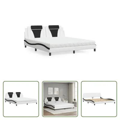 Produktbild von The Living Store Bett mit Matratze Weiß und Schwarz 180x200 cm Kunstleder