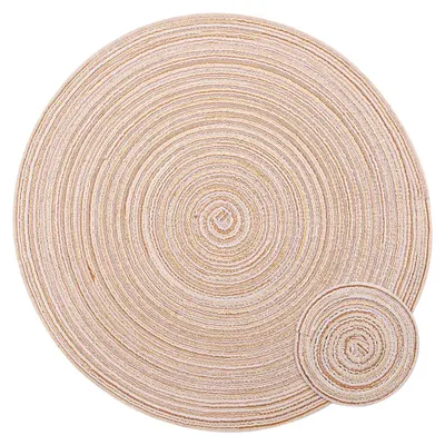 Runde Baumwoll-Platzsets, 8-teilig, hitzebeständig, beige