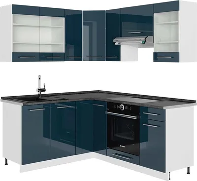 Produktbild von Eckküche Vicco Fame-Line Dunkelblau Hochglanz/Weiß 190 x 60 cm , AP Anthrazit, Model 49031