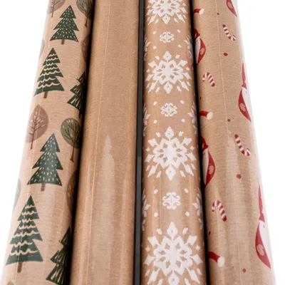 Produktbild von 4er Set Geschenkpapier 70x200cm Natur Braun Advent Weihnachten Kraftpapier XMAS