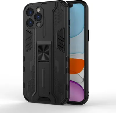 Obrázek produktu pro Pouzdro pro iPhone 12 Pro dvouvrstvé PC a TPU nárazuvzdorné pouzdro s bumperem a stojánkem černé
