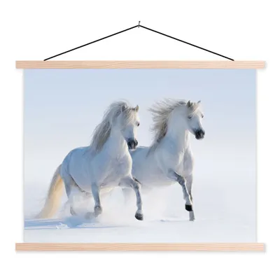 Produktbild von MuchoWow® Textilposter Winter - Pferde - Schnee 40x30 cm mit holzfarbenen Rahmen - Bilder