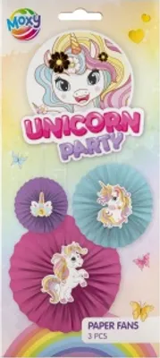 Image de Eventails en papier - licorne 3pcs