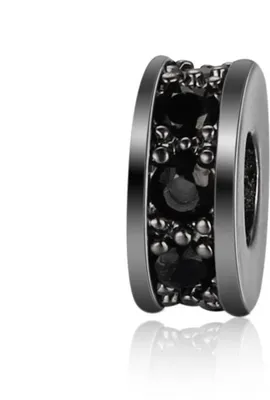 Produktbild von Schmuck-Perlen 5 Stück, Charm Spacer Beads für Armbänder glitzernd, 3x7,5 mm, Schwarz mit schwarzem Stein