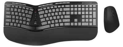 Produktbild von Conceptronic ERGO Kabelloses Set aus ergonomischer Tastatur und vertikaler Maus, englisch, Volle Größe (100%), Kabellos, RF Wireless, QWERTY, Schwarz, Maus enthalten