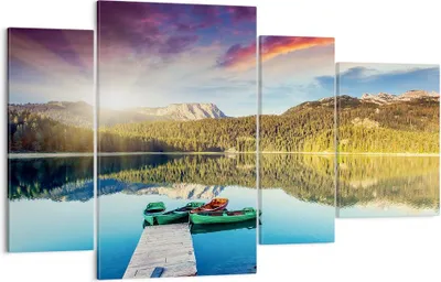 Produktbild von Bild auf Leinwand - Leinwandbild - See Berge Wasser - 120x70cm - Wand Bild - Wanddeko - Wandbilder - Leinwanddruck - Bilder - Kunstdruck - Wanddekoration - Leinwand bilder - Wandkunst - DL120x70-3595