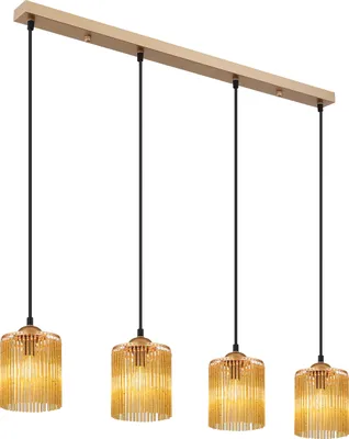 Produktbild von NOWA Hängeleuchte Metall goldfarben antik, Acryldekor amber, Kabel PVC schwarz, Höhe kürzbar, LxBxH: 870x120x1330mm, exkl. 4x E14 40W 230V
