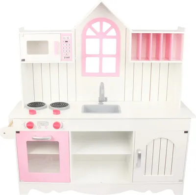 Zdjęcie produktu dla 4iQ Duża drewniana kuchnia do zabawy dla dzieci Adrianna Pink 160x30x108,5 cm z akcesoriami