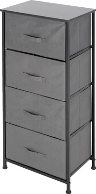 Produktbild von ML Design Kommode aus Stoff mit 4 Schubladen 45x30x94cm Grau, Schwarzes Metall-Regal/MDF-Platte