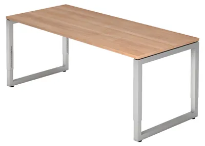 Produktbild von bümö Schreibtisch Serie-R - Gestell: Silber, Nachbildung: Nussbaum, Größe:  180 x 80 cm