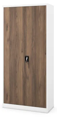 Produktbild von Aktenschrank Büroschrank Metallschrank Stahlschrank Werkzeugschrank Stahlblech Pulverbeschichtet Flügeltürschrank Abschließbar 195 cm x 90 cm x 40 cm weiß/nussbaum