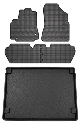 Image de Tapis en caoutchouc + bac de coffre pour Peugeot Partner II 2008-2018 (5 places) – 5 pièces, noirs, sur mesure – Wielganizator SolidPRO