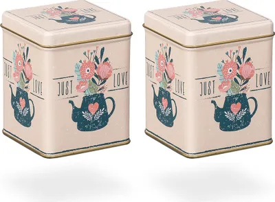 Produktbild von tea4chill Teedosen / Kaffeedosen / Vorratsdosen Set, 2 Dosen "Just Love"  je 100g, mit praktischen Scharnierdeckel