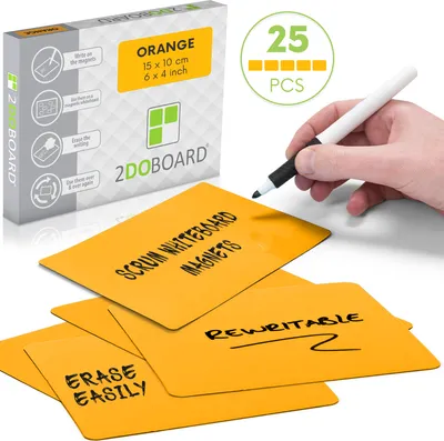 Produktbild von 2DOBOARD Beschreibbare Magnete - 15 x 10 cm Orange - für Kanban Board oder Scrum Tafel - 25 Stück - Scrum Karten für Whiteboard - Magnete zum beschriften - Magnetic notes - Kanban karten (Orange)
