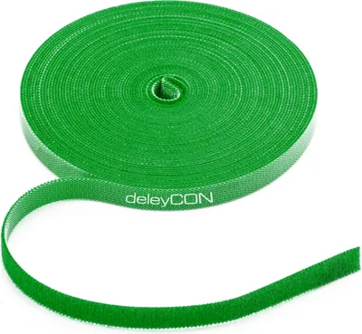 Produktbild von deleyCON 10m Klett Kabelbinder Klettband Klettbandrolle 10mm Breit Kabelmanagement Kabelorganizer Klettkabelbinder Klettverschluss zuschneidbar Grün