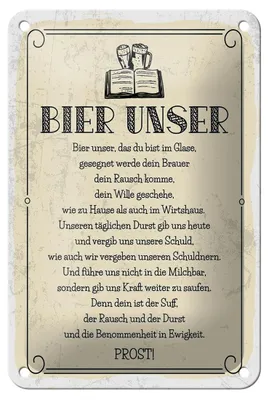 Produktbild von Blechschild Alkohol 12x18cm Bier Unser Gebet Dekoration