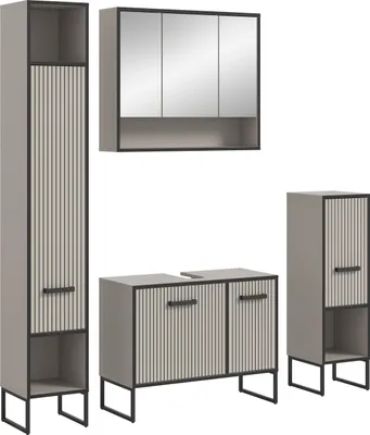 Image de Bagno ensemble de meubles de salle de bains 4 éléments gris clair, crème.