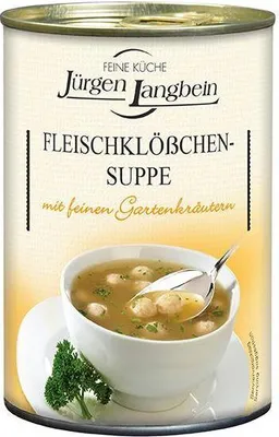 Produktbild von Jürgen Langbein Fleischklößchen Suppe 400ml Dose glutenfrei lactosefrei tafelfertig